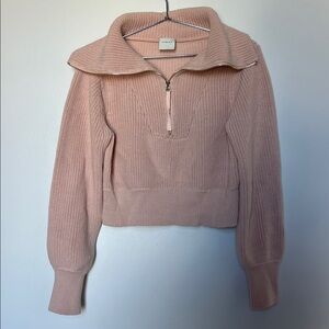 Varley Pink Half-Zip Ribbed 100% cotton Sweater XS
